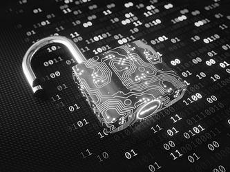 image of a padlock made of binary with a circuit board texture